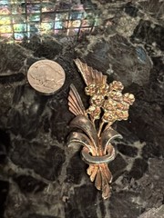 Vntg Purple Forget Me Not Flower Bouquet Brooch Pin Rose Gold Tone 2.5” In Box