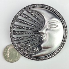 TONA Vintage Silver Tone Round Large Pin Brooch Moon Face