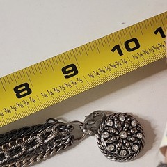 GS Signed Vintage Multi Strand Chain Bracelet Pendant Silver Tone 9″ Rhinestones