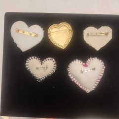 Vintage Heart Brooch Lot Mixed Materials And Styles