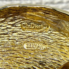 Vintage Christian Dior Flower pin in box Gold Tone Rhinestone 2.25 Inches Wide