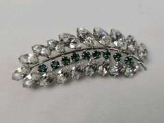 Vintage Mid Century B David Emerald Green Crystals Brooch & Clip Earring Set