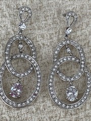 Vintage Nolan Miller Glamour Rhinestone Dangle Pierced Earrings 2 1/4”