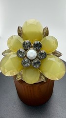 2 Vtg Stretch Rings Purple Rhinestone Dome & Yellow Flower Statement Cocktail Lo