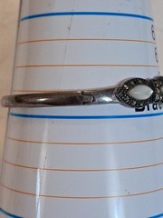 Vtg 925 Sterling Silver Marcasite Mother of Pearl MOP Oval Link Bracelet 7”
