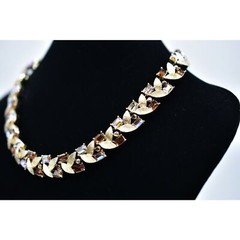 Francois Vintage Crystal Leaf Necklace Collar Baguette Rhinestone Signed Bin4