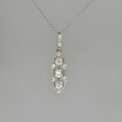 Art Deco Old European Lab Created Diamond Three-Stone Wedding 925 Silver Pendant