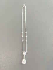 Double Crystal Tear Drop Pendant 15″ 925 Siver Chain