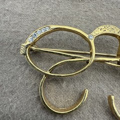 Vintage Gold tone Spectacle Eyeglasses with Rhinestones Pin Brooch