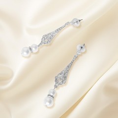 Ngdhkd 1920s Earrings Art Deco Pearl Dangle Drop One size fits all, Silvery