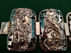 Marino Wide Panel Silver Plate Bracelet Acanthus Leaf Repousse Victorian Revival