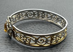 VTG Art Deco Hinge Clasp Bangle Bracelet Faux Citrine White Mfg Co Providence RI
