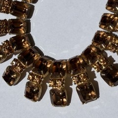 Weiss 15″ Choker Necklace Gold Amber Brown Color Crystal Rhinestone Vintage