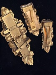 1930s Vintage Gold Wash Over Brass Matching Dress Clips & Belt Buckle Leaf