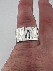 Designer white enamel band ring size 6 3/4 925 Sterling silver wide & chunky