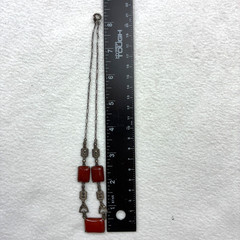 Antique Art Deco Carnelian Glass Sterling Silver & Rhinestones Necklace 16″