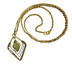 Vintage Anju Banjara Mixed Metal Wire Prehnite Diamond Shaped Necklace Pendant