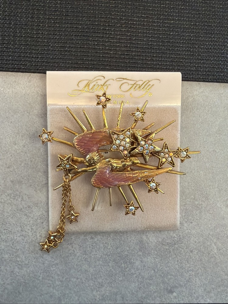 Jw1 Unique Kirks Folly Fairy Flying Angel Star Rhinestone Pin Brooch K175