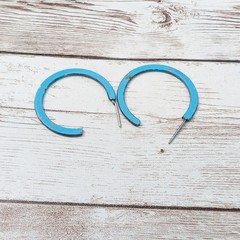 Vintage Earrings For Pierced Ears Light Bright Blue Hoops – Paint Chips/Tarnish