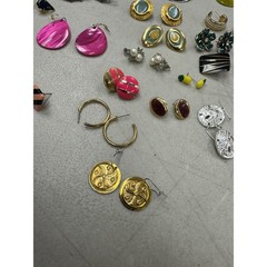 Vintage Estate Gold Silver Tone Enamel Hoop Stud Dangle Drop Earrings Lot of 41