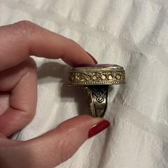 Vintage Large Purple Crystal 925 Sterling Silver Gold Ring Adjustable One Size