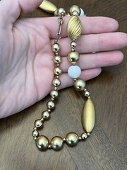 Vintage Carol Dauplaise Gold & White Beaded Long Necklace Signed Nice!