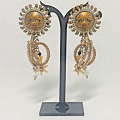 ” LUNCH at the RITZ ” Sun Goddess Solar Loops Swarovski Crystal Clip-on Earrings