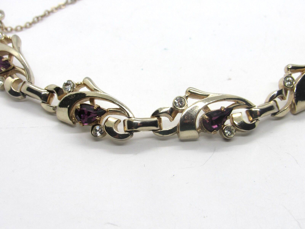 Vintage BARCLAY Faux Diamond Rhinestone Amethyst Statement Bracelet 1 1/4″