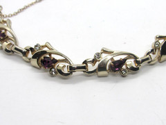 Vintage BARCLAY Faux Diamond Rhinestone Amethyst Statement Bracelet 1 1/4″