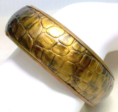 Brown Faux Alligator Leather Bracelet Bangle Animal Textured Boho Safari Chic 8″
