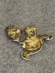 Vintage 1980s Halloween Ghost With Jack O Lantern Brooch Enamel Pin 2″ x 2″