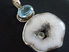 Huge Sterling Silver 925 Natural Heated Blue Topaz Modernist Pendant