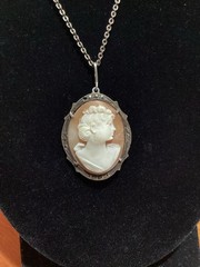 Antique Cameo Necklace 800 Silver Frame With Marcasite Stones Missing One Stone