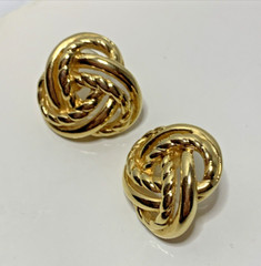 Vintage Estate Find Gold Metal Knotted Rope Nautical Post Earrings
