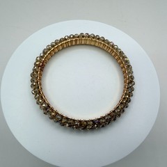 Vintage Gold Tone Beaded Jewelry Set – Wire Wrapped Bangle & Hoop Earrings