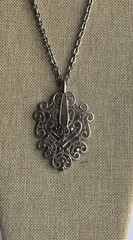 1970s Vintage Silver Tone Chunky Statement Pendant Necklace Chain Mod Boho L195