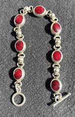 Vintage Red Jasper 3 Piece Jewelry Lot-925 Silver:7” Bracelet, 8.5 Ring, Pendant