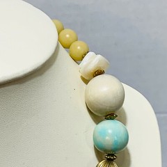 Vintage Designed By Paula Faux Necklace wood, plastic, metal & stone teal bronze