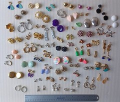 Lot 63 Pair Vintage Clip Screw Back Earrings Mixed Materials Tones Some Wear