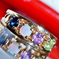 14k y/gold ring 0.80c treated multi gemstone mother’s sz 8.5 heart 4.30g N3009