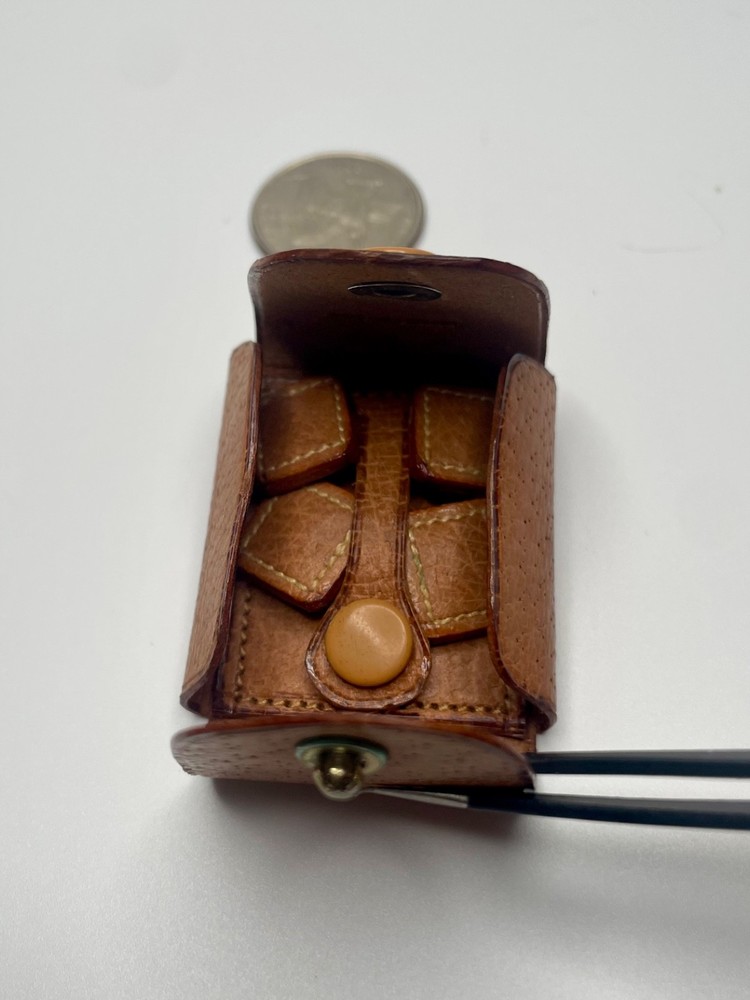 Vintage English Leather Double Sided Square Cufflinks in Leather Travel Case