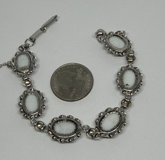 Vintage Black & White Cameo Plaque Sorrento Sterling Silver Bracelet 7 1/4”