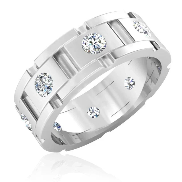 3Ct Round Cut Lab-Created Diamond Wedding Men’s Band Ring 14k White Gold Plated