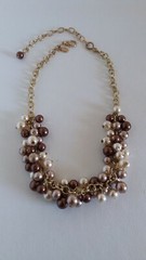 Chico’s goldtone necklace choker with creamy white, beige, bronze faux pearls
