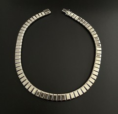 Art Deco Style Ice Blue Rhinestone Choker Collar Necklace Princess Cut VTG 14.5”
