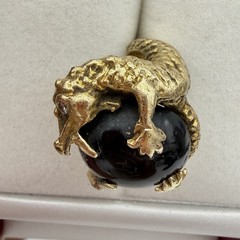 Vtg Estate 14k Yellow Gold Serpent Ring Alligator Dragon Diamond Eye 10.89gr