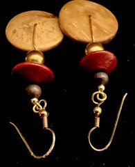 Vintage Retro Wood Gold Bead Discs Bohemian French Wire Earrings Studs Lot Of 2