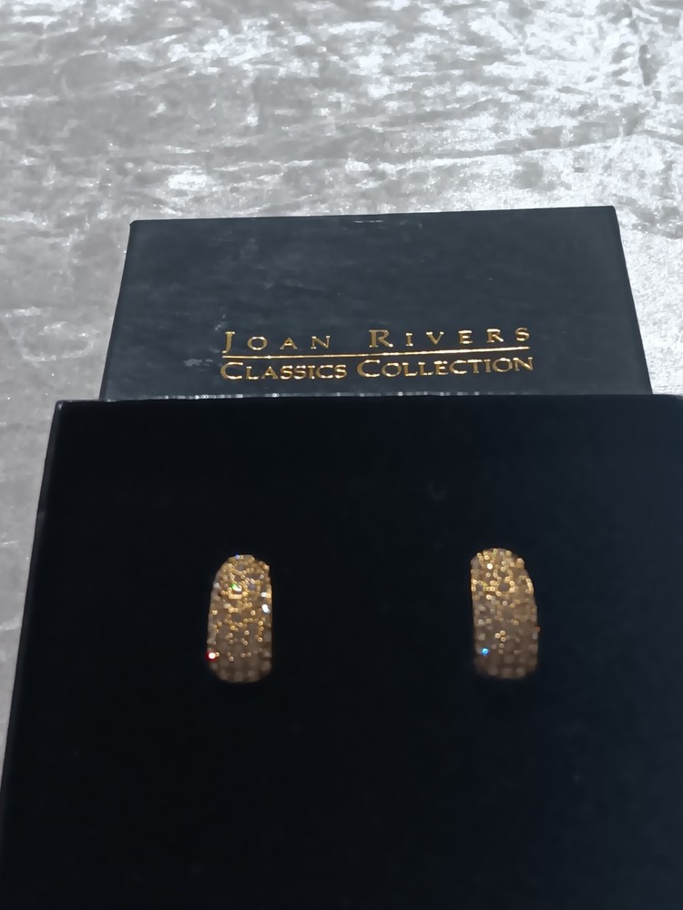 Vtg Joan Rivers Signed Reversible Blue Enamel Pave Rheinstone Pierced Earrings