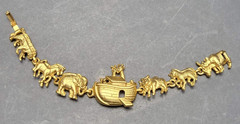 Vintage OAJC Noah’s Ark Bracelet & Brooch Set Gold Tone Animals Original America