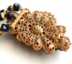 Vtg Unsigned Demario / Haskell 3 Strand Jet Black Glass Bracelet w Cluster Clasp